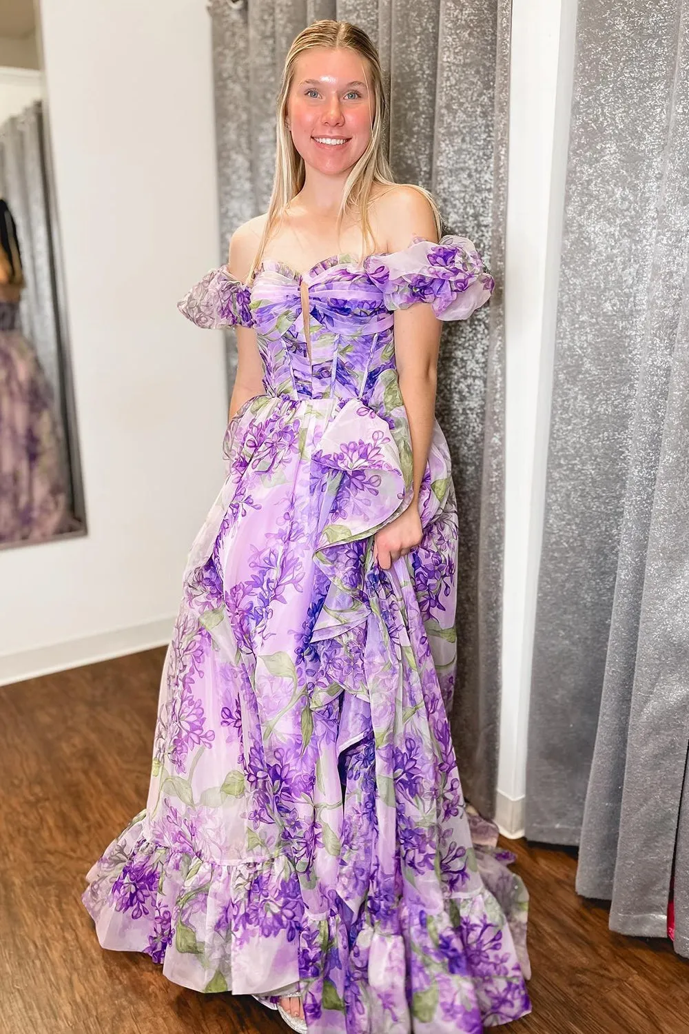 Kay | Strapless A-Line Floral Prom Dress With Detachable Sleeves sold by KissProm product image thumbnail 5