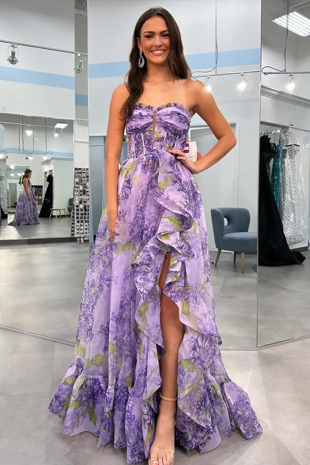 Kay | Strapless A-Line Floral Prom Dress With Detachable Sleeves sold by KissProm