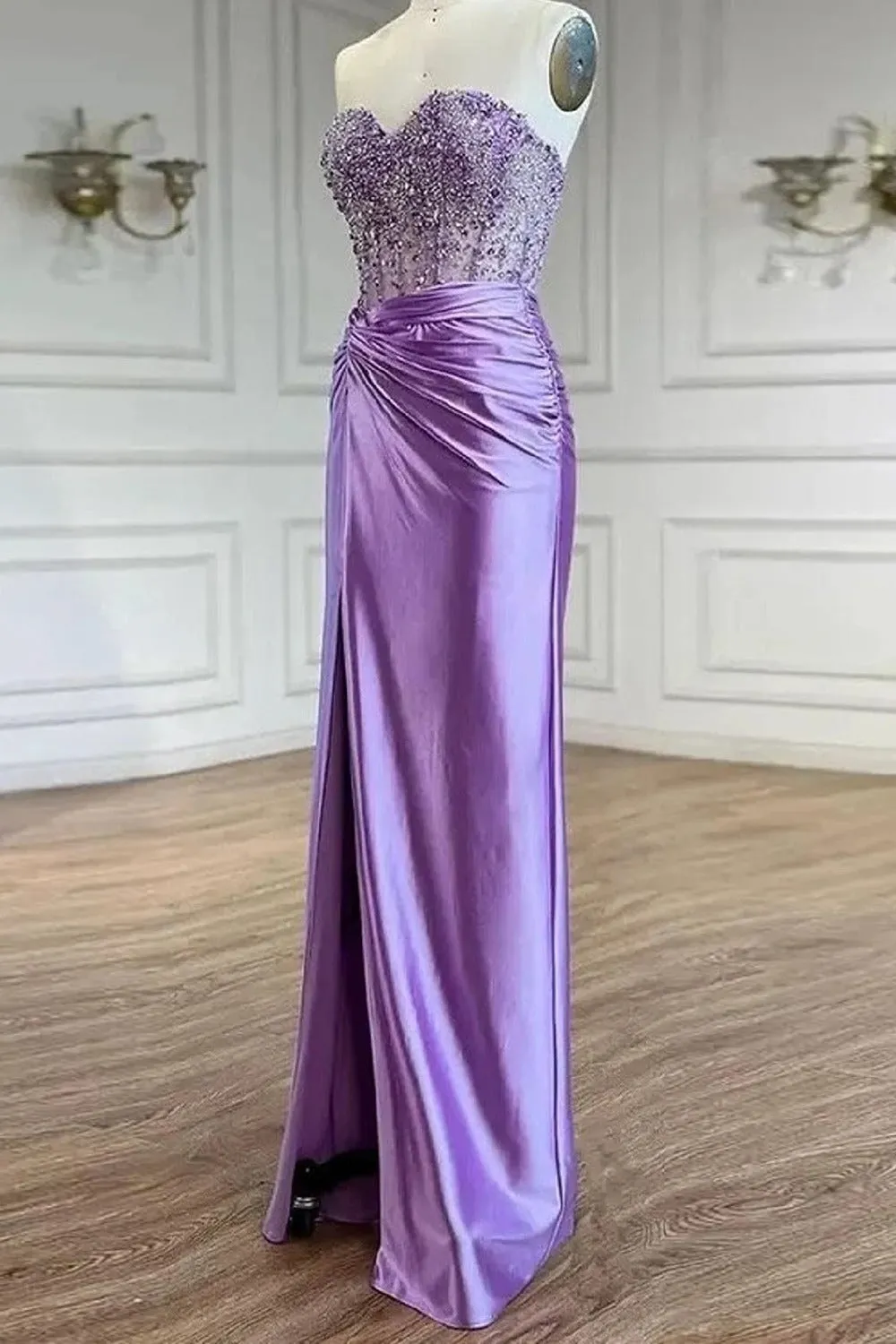 Eirene | Purple Sweetheart Mermaid Satin Long Prom Dress with Beading sold by KissProm product image thumbnail 3
