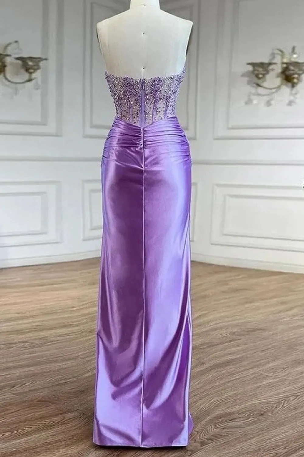 Eirene | Purple Sweetheart Mermaid Satin Long Prom Dress with Beading sold by KissProm product image thumbnail 2