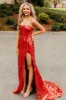 Veilance | Red Strapless Mermaid Sequins Long Prom Dresses With Split sold by KissProm