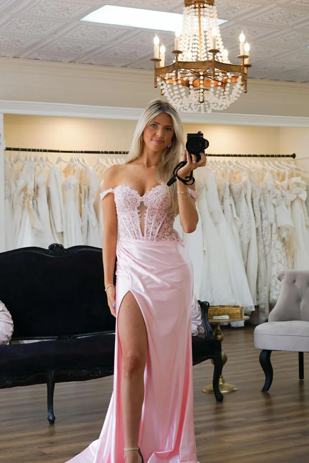 Eseld|Charming Mermaid Sweetheart Pink Satin Long Prom Dresses With Split sold by KissProm