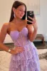 Rosina | Lavender A-Line Sweetheart Sequins Long Prom Dresses With Split sold by KissProm