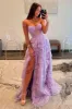 Rosina | Lavender A-Line Sweetheart Sequins Long Prom Dresses With Split sold by KissProm