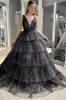 Khloe | Lavender Tulle Sequin V-Neck Ruffle Tiered Long Prom Dress sold by KissProm