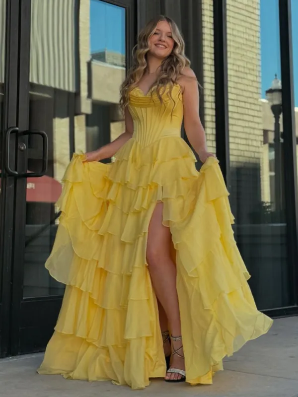 Ardea | Strapless A-Line Ruffle Long Prom Dress With Split sold by KissProm