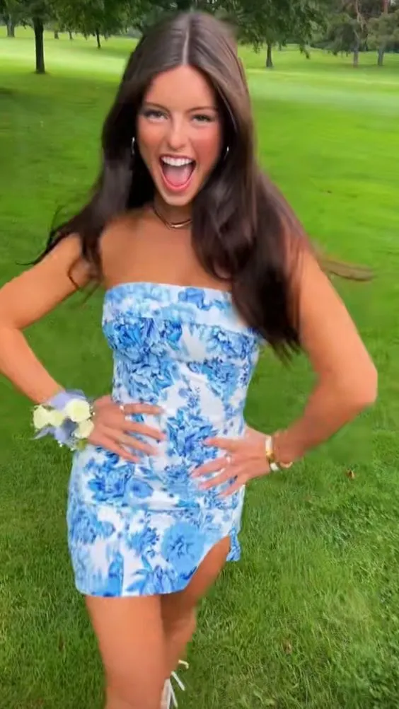 Nectar | Strapless Floral Print Homecoming Dress With Split sold by KissProm product image thumbnail 4
