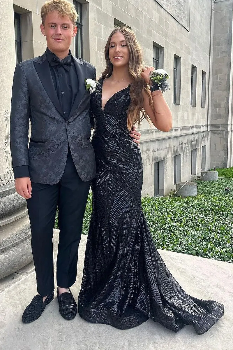 Mermaid V Neck Sequins Sweep Train Long Prom Dresses sold by KissProm product image thumbnail 2
