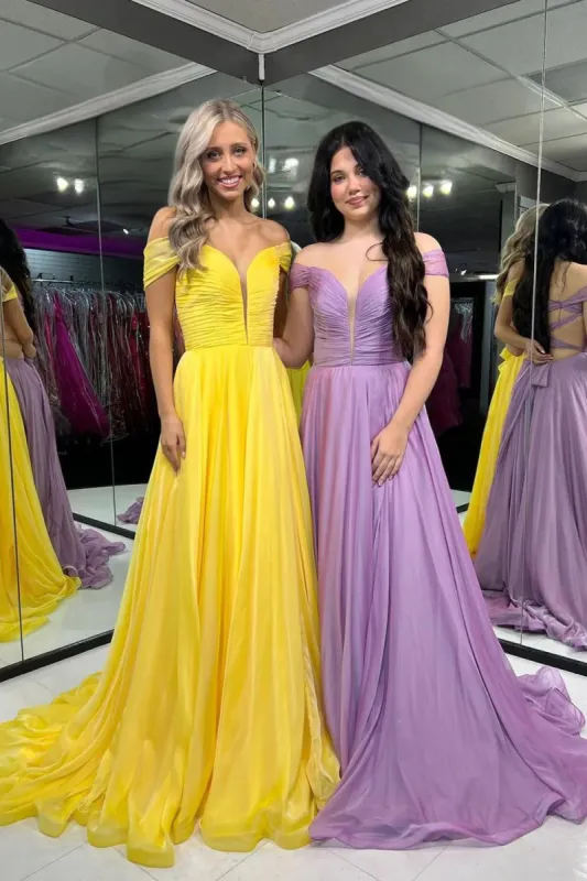 Dorita | A Line Off the Shoulder Chiffon Long Prom Dresses sold by KissProm