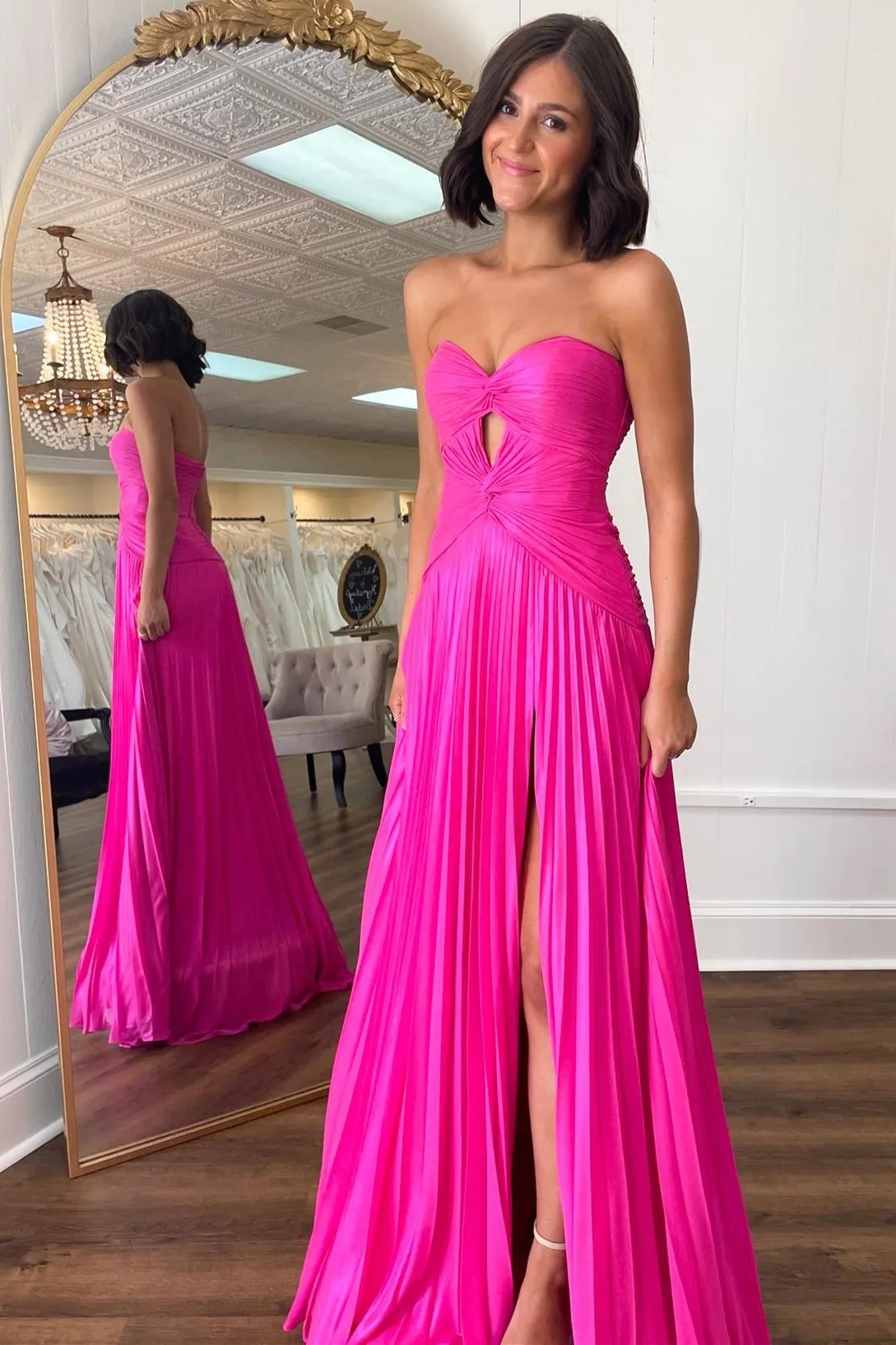 Tyrone | Strapless Keyhole Pleated A-Line Prom Dress sold by KissProm