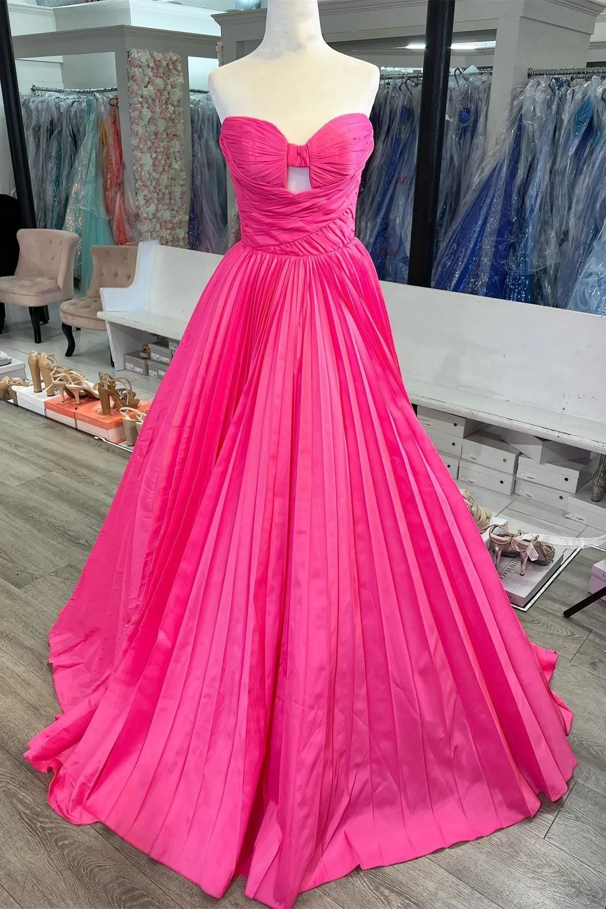 Red Satin Sweetheart Keyhole Ball Gown sold by KissProm product image thumbnail 2