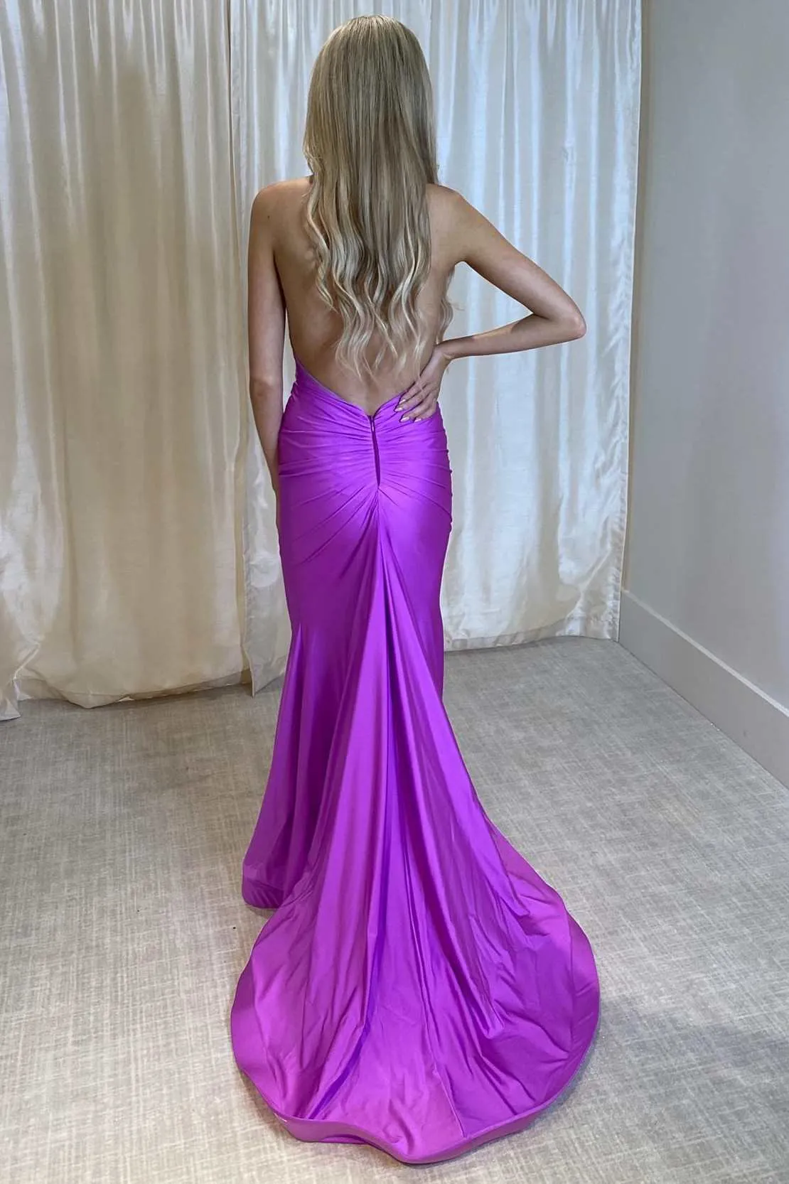 Ilse | Purple Halter Open Back Trumpet Long Formal Dress sold by KissProm product image thumbnail 2