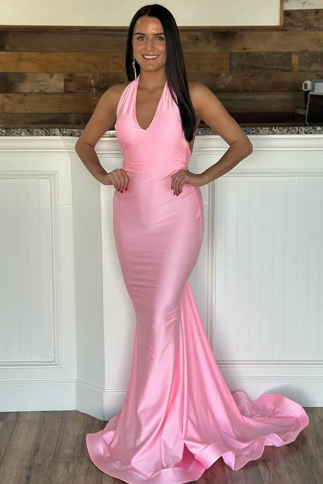 Ilse | Purple Halter Open Back Trumpet Long Formal Dress sold by KissProm product image thumbnail 4