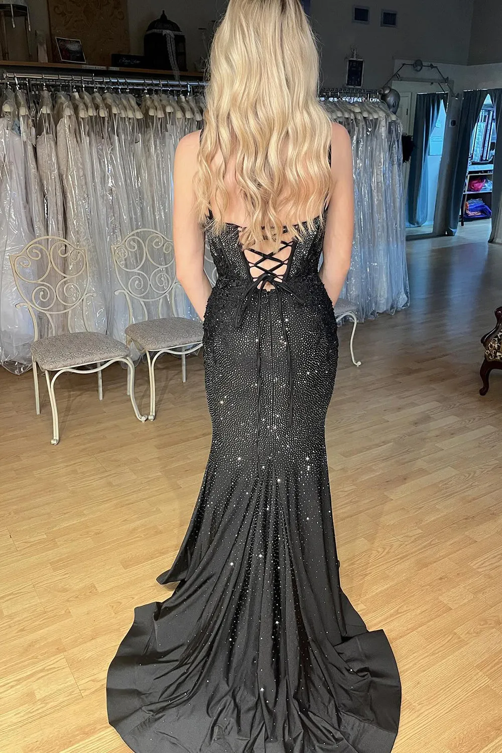 Hadley | Black Scoop Neck Mermaid Prom Dresses With Beading sold by KissProm product image thumbnail 2
