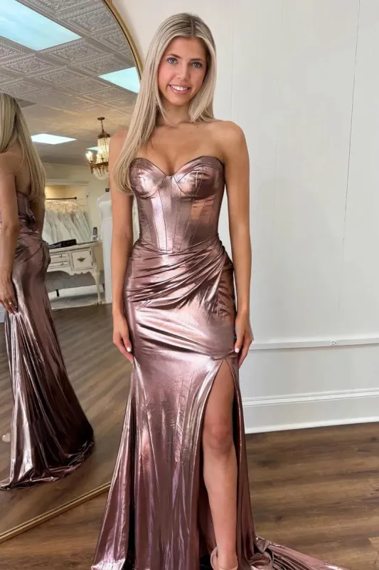 Niobe | Purple Strapless Mermaid Long Formal Dress With Split sold by KissProm