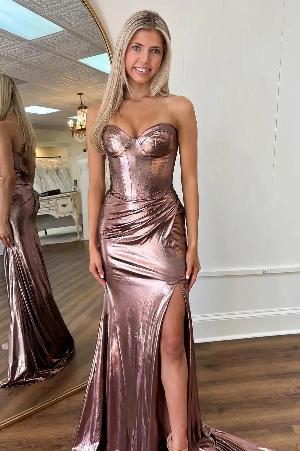 Niobe | Purple Strapless Mermaid Long Formal Dress With Split sold by KissProm