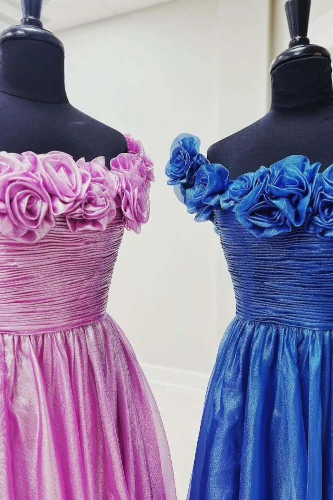 Teodora | Royal Blue Off the Shoulder A-Line Prom Dress with 3D Floral sold by KissProm product image thumbnail 3