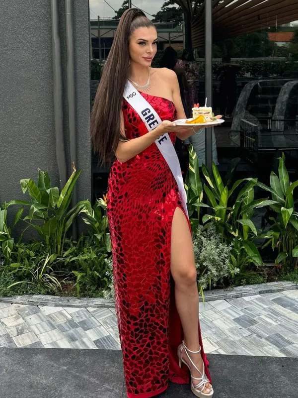 Cerissa | Red Mermaid One Shoulder Long Prom Dresses With Sequins sold by KissProm