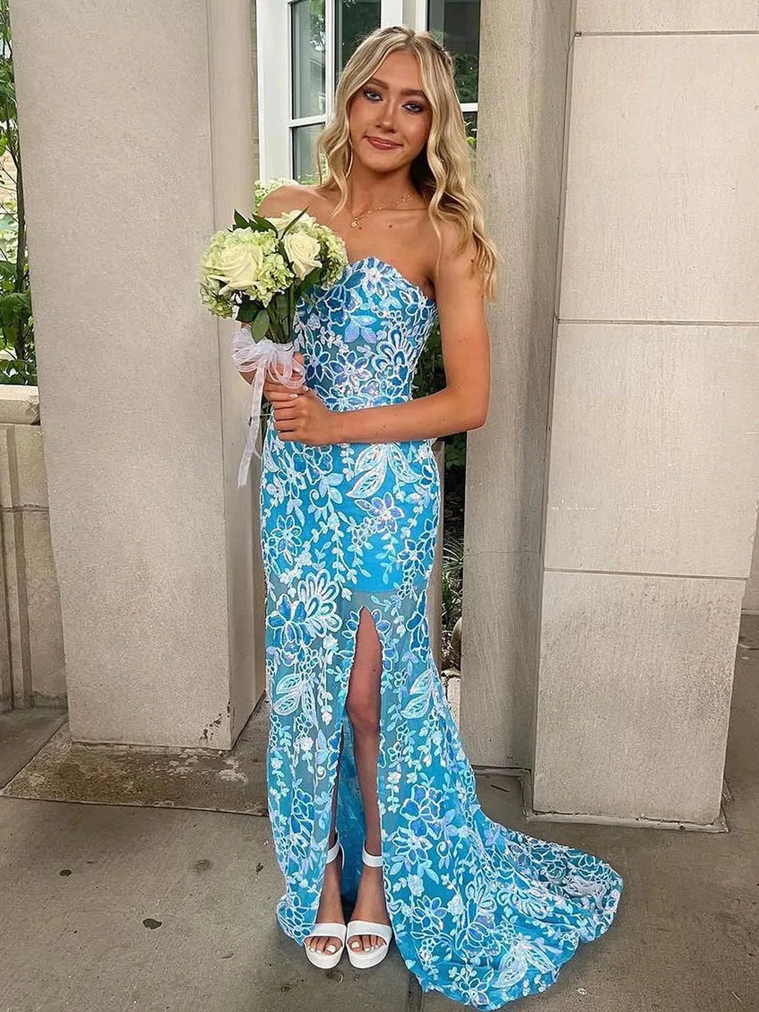Orange Off-the-Shoulder Mermaid Lace Long Prom Dresses With Split sold by KissProm product image thumbnail 5