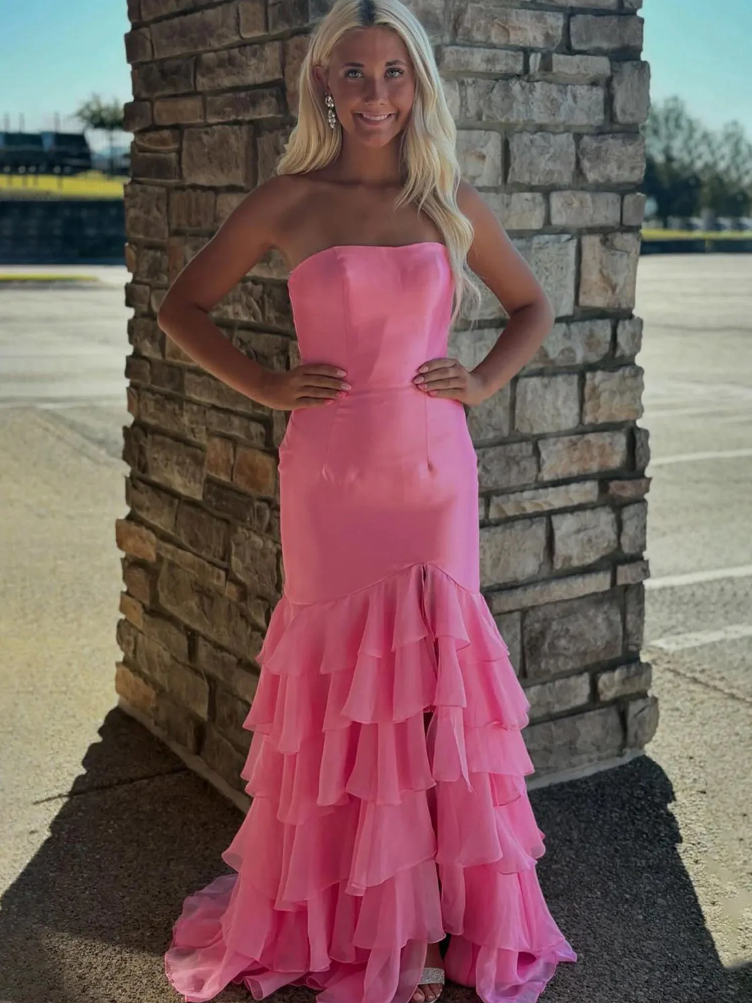 Sky Blue Mermaid Strapless Prom Dresses With Split sold by KissProm product image thumbnail 4
