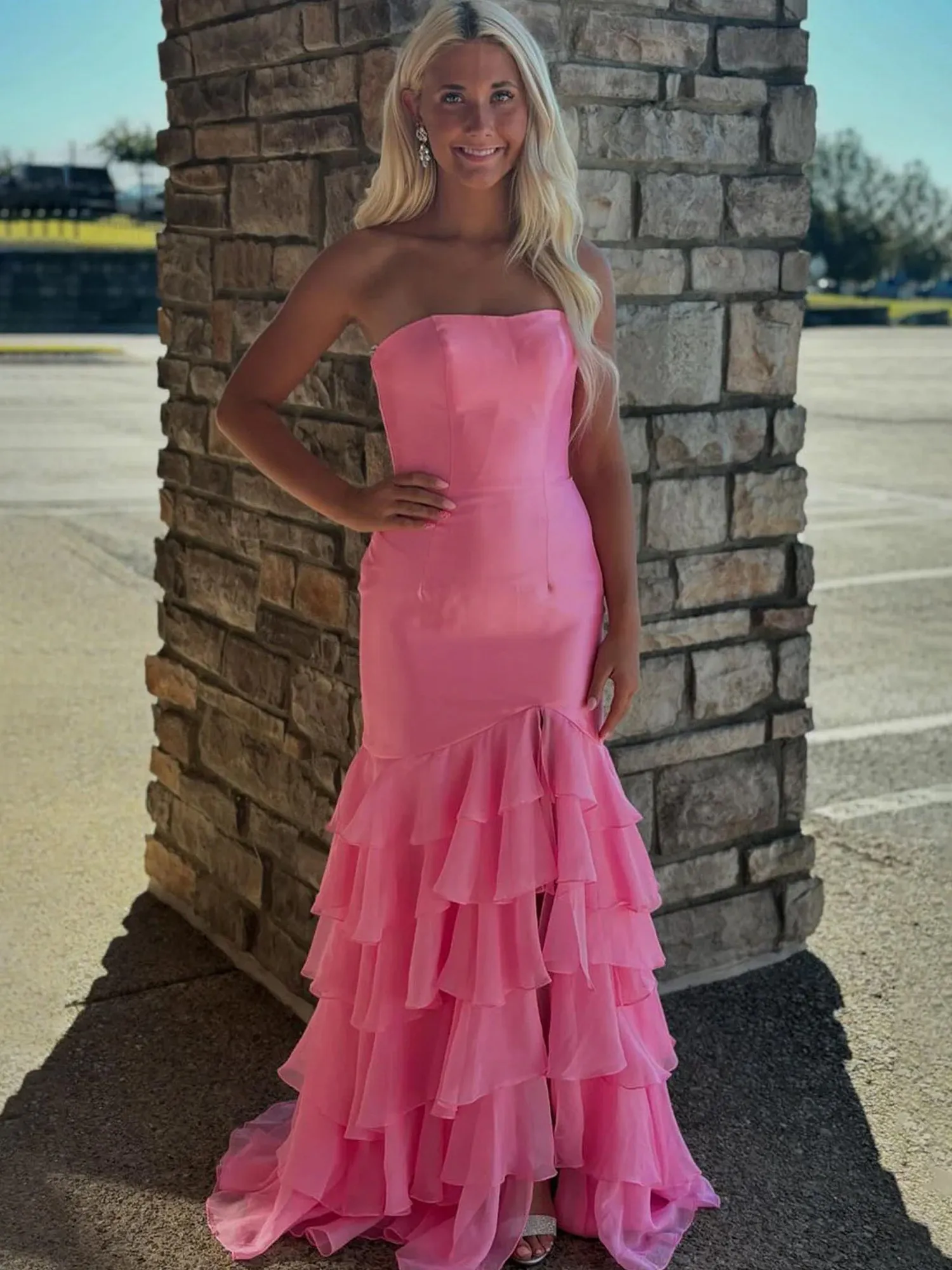 Sky Blue Mermaid Strapless Prom Dresses With Split sold by KissProm product image thumbnail 3