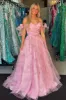 Adhara | Pink A Line Off the Shoulder Floral Printed Long Prom Dresses sold by KissProm