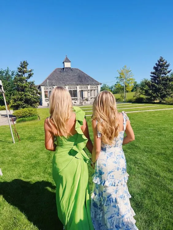 Blue Spaghetti Straps A Line Long Floral Prom Dress sold by KissProm product image thumbnail 4