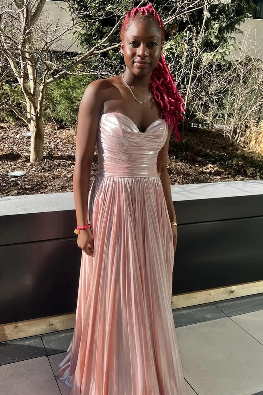 Oakley | Green Metallic Strapless Pleated A-Line Long Prom Dresses sold by KissProm product image thumbnail 4