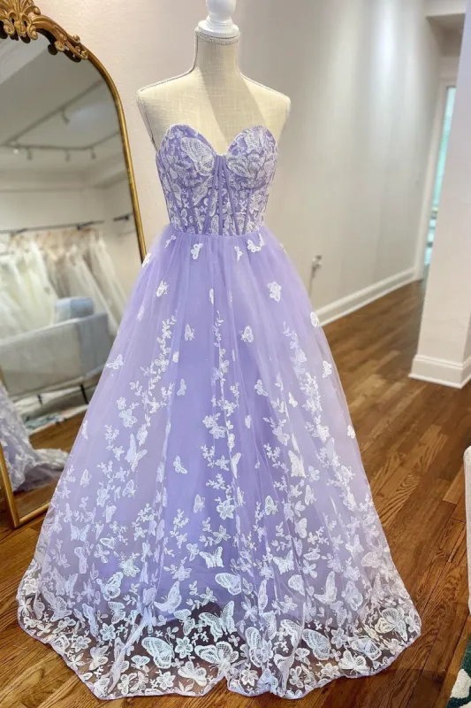 Nerida | Lavender Sweetheart Lace A-line Prom Dress With Appliques sold by KissProm