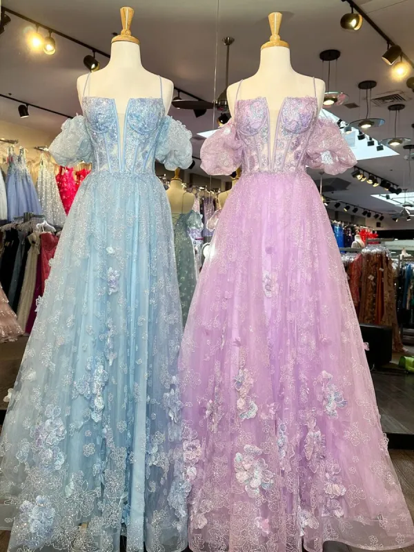 Eponine | Spaghetti Straps A Line Long Prom Dress With Floral Appliques sold by KissProm