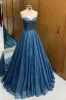 Leon | Navy Blue Sequin Beaded Sweetheart A-Line Long Prom Dress sold by KissProm