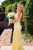 Bliss | Yellow Mermaid Satin V Neck Long Party Dress sold by KissProm