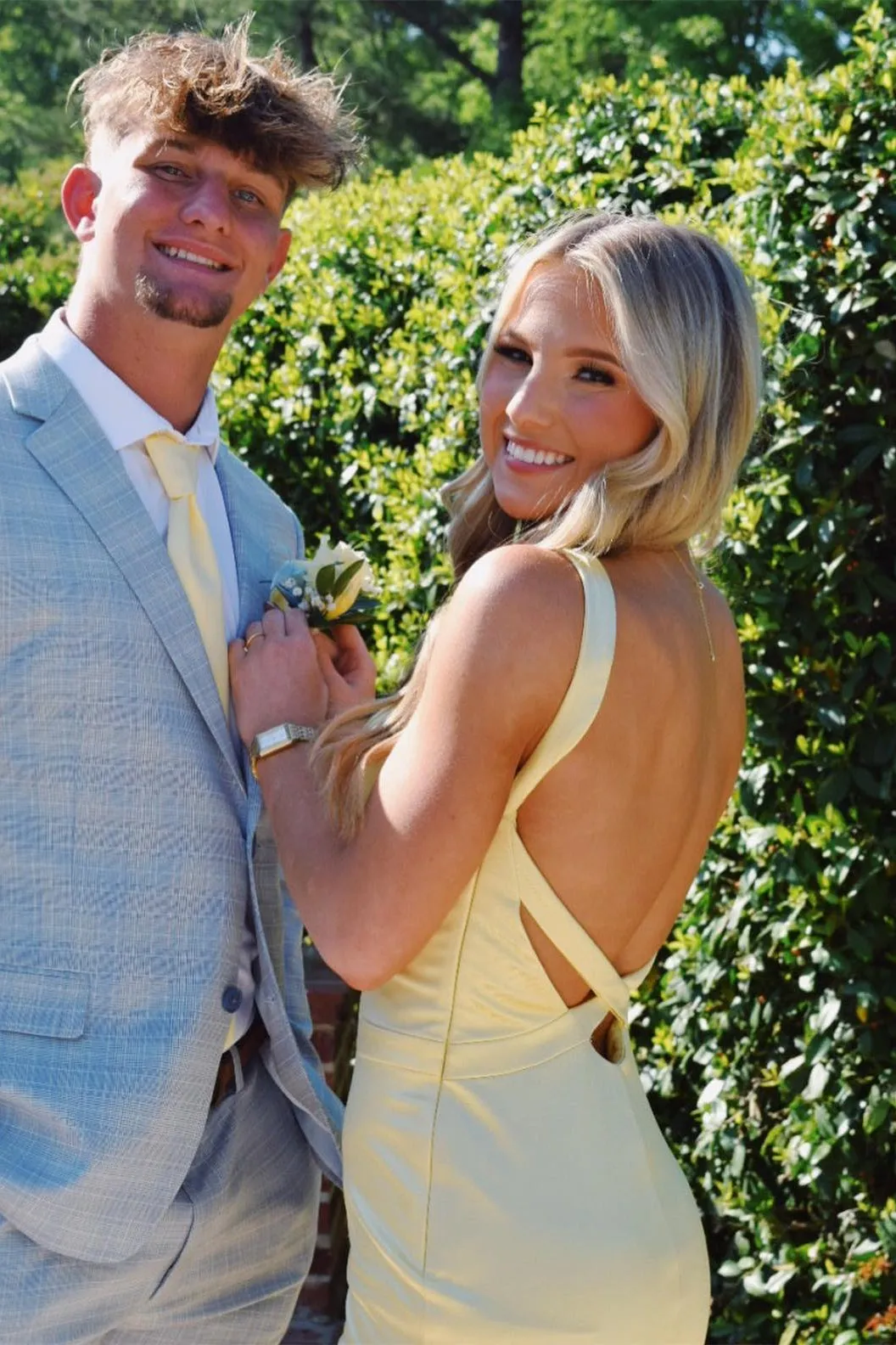 Bliss | Yellow Mermaid Satin V Neck Long Party Dress sold by KissProm product image thumbnail 2