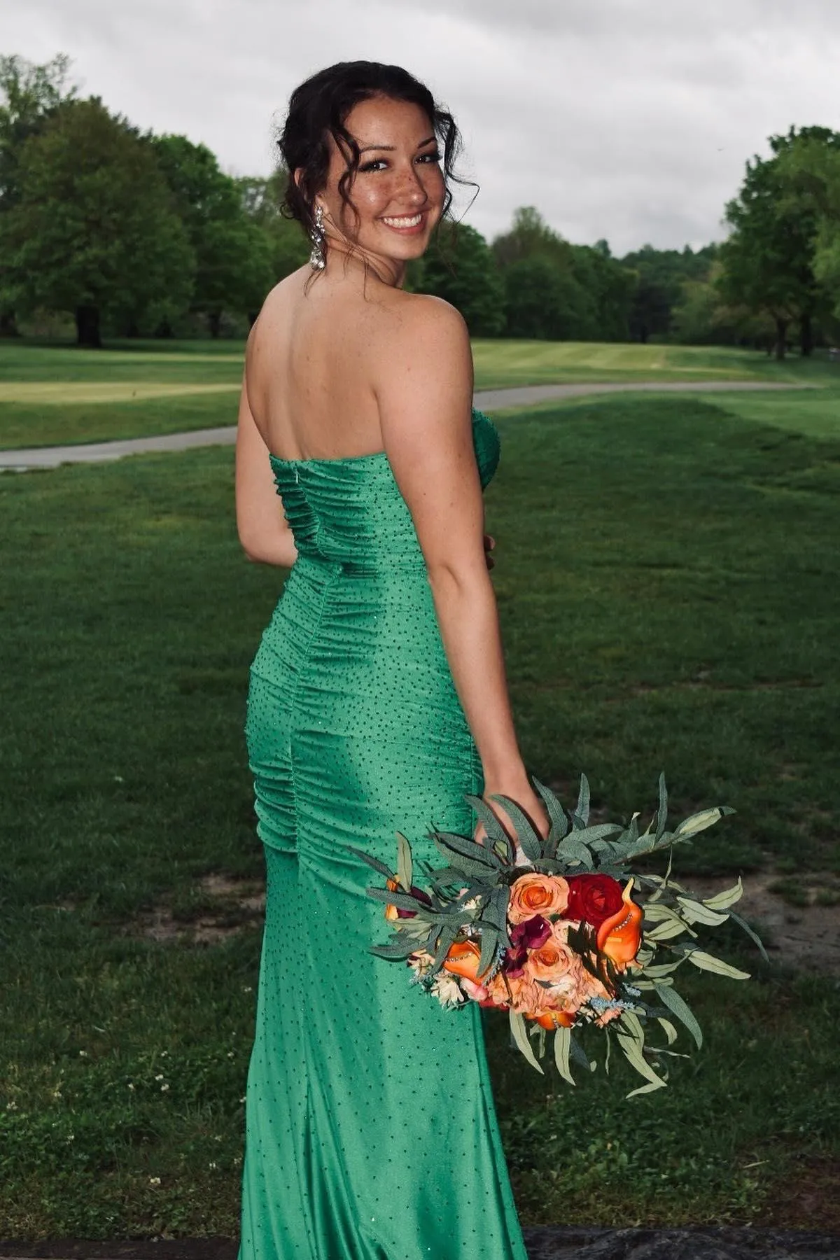 Werner | Strapless Green Beaded Ruched Long Prom Dress sold by KissProm product image thumbnail 2