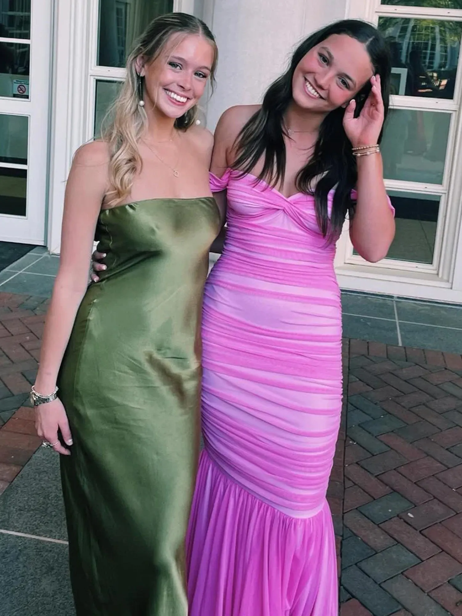 Sadia | Off Shoulder Pink Ruched Long Prom Dress with Ruffle Hem sold by KissProm product image thumbnail 2