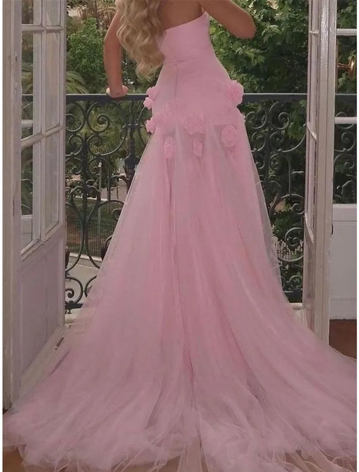 A line Sexy Sweetheart Sleeveless Pink Slit Flowers Prom Dress sold by KissProm product image thumbnail 2