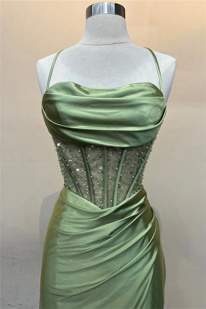 Jeni | Sage Scoop Neck Satin Mermaid Long Prom Dress with Slit sold by KissProm product image thumbnail 4