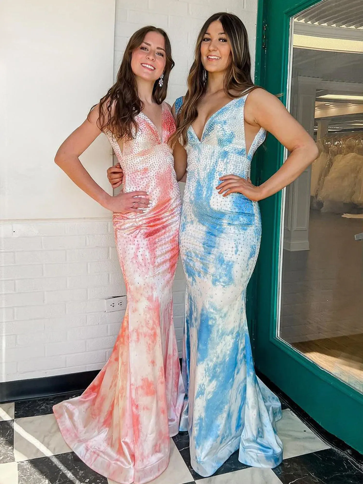 Ismay | Mermaid V Neck Satin Long Prom Dresses with Beading sold by KissProm