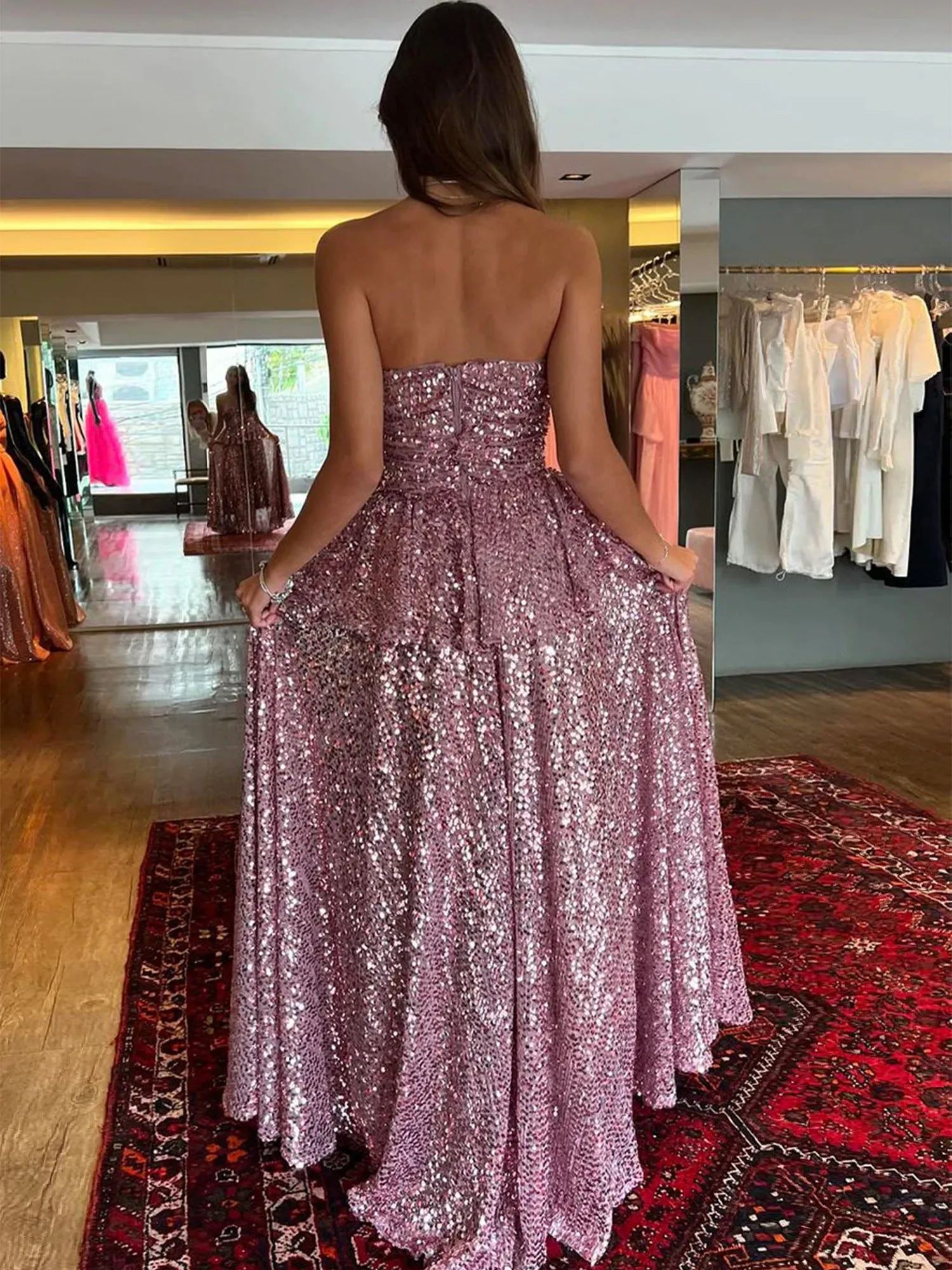 Lyricism | Blush Pink Strapless A-Line Sequins Long Prom Dresses sold by KissProm product image thumbnail 2