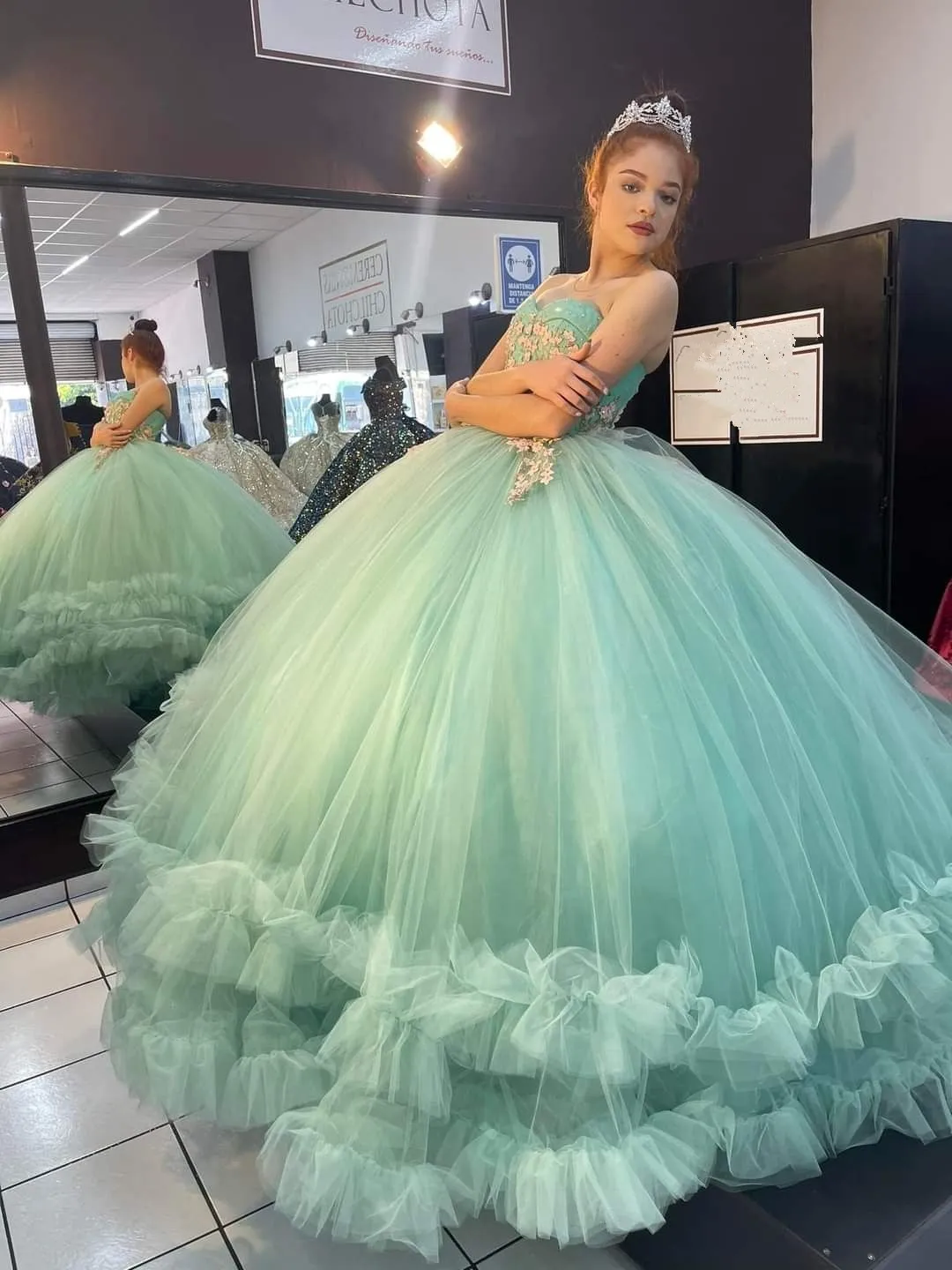 Strapless Tulle Ball Gown Quinceanera Dress Light Green sold by KissProm product image thumbnail 2