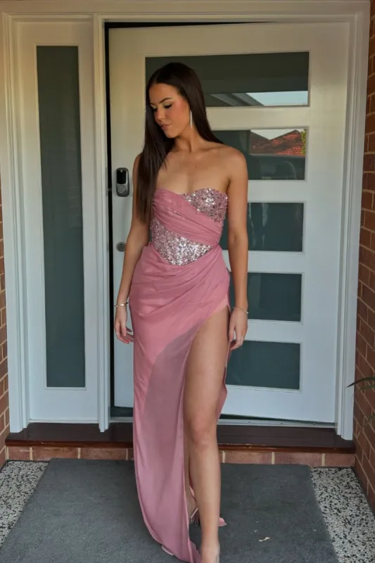 Jenna | Strapless Sequin Mermaid Prom Dress With Split sold by KissProm