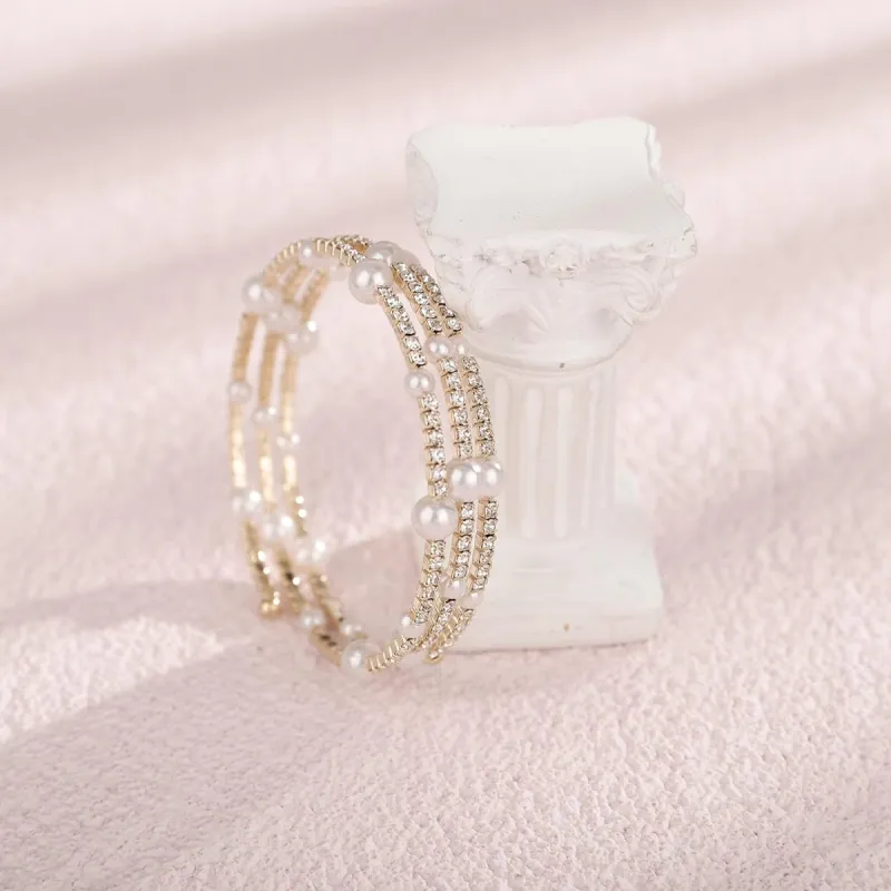 Multi Layered Stretch Wrap Silver Bracelets with Rhinestone sold by KissProm