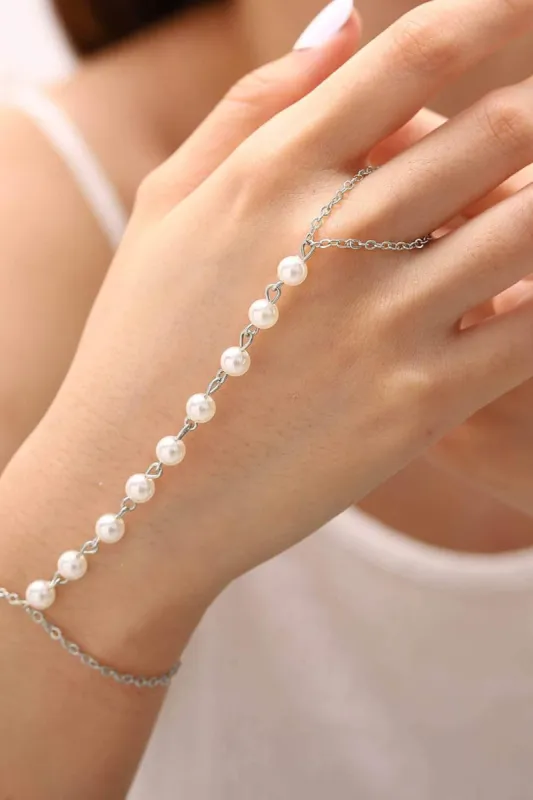Pearl Finger Ring Chain Bracelets sold by KissProm