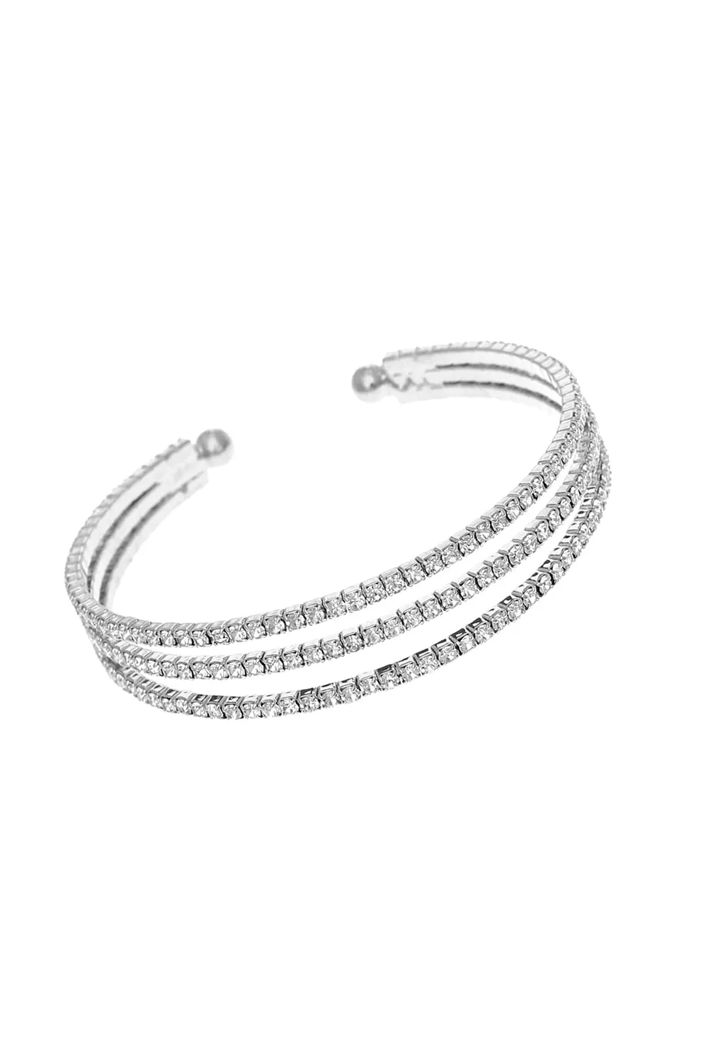Silver Three Row Rhinestone Open Bracelets sold by KissProm