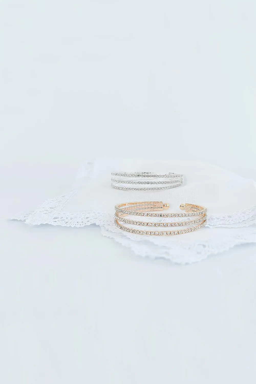 Silver Three Row Rhinestone Open Bracelets sold by KissProm product image thumbnail 3