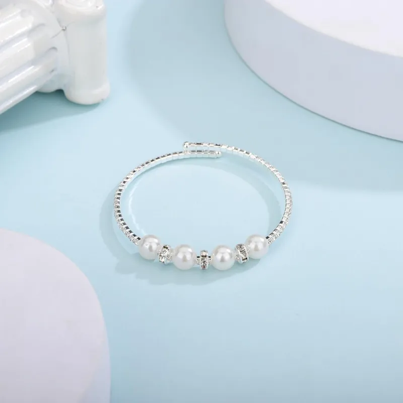 Gold Open Pearl Rhinestone Bracelets sold by KissProm