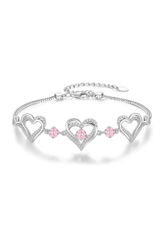 Silver Love Heart Link Birthstone Bracelets sold by KissProm