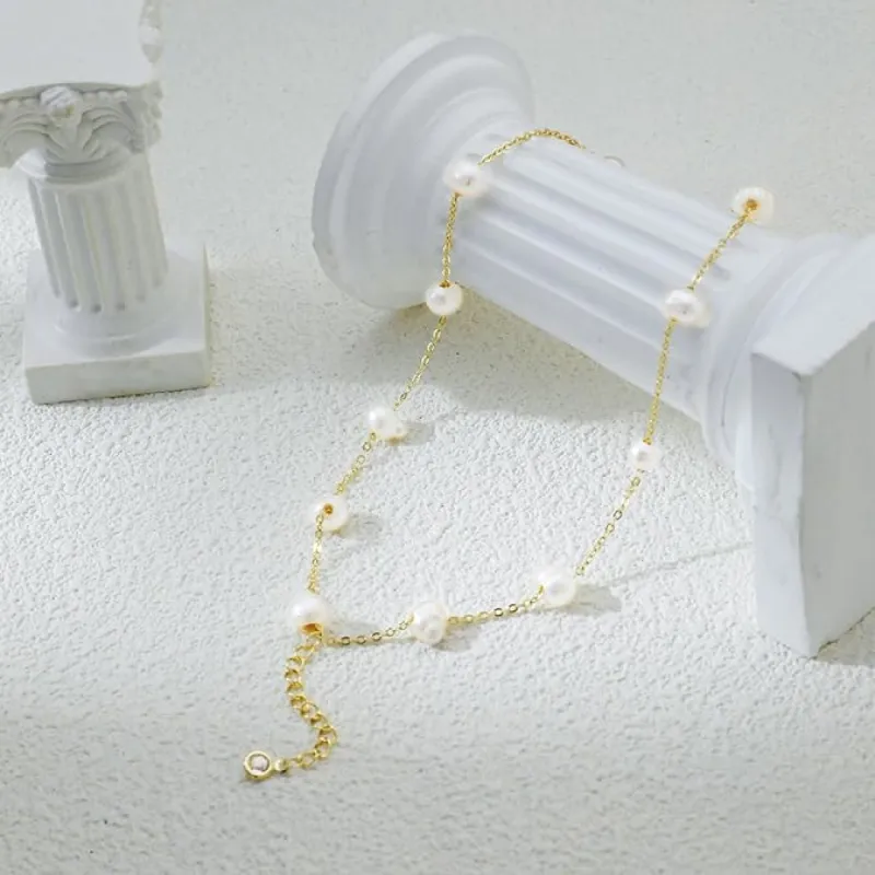 Gold Link Pearl Chain Bracelets sold by KissProm