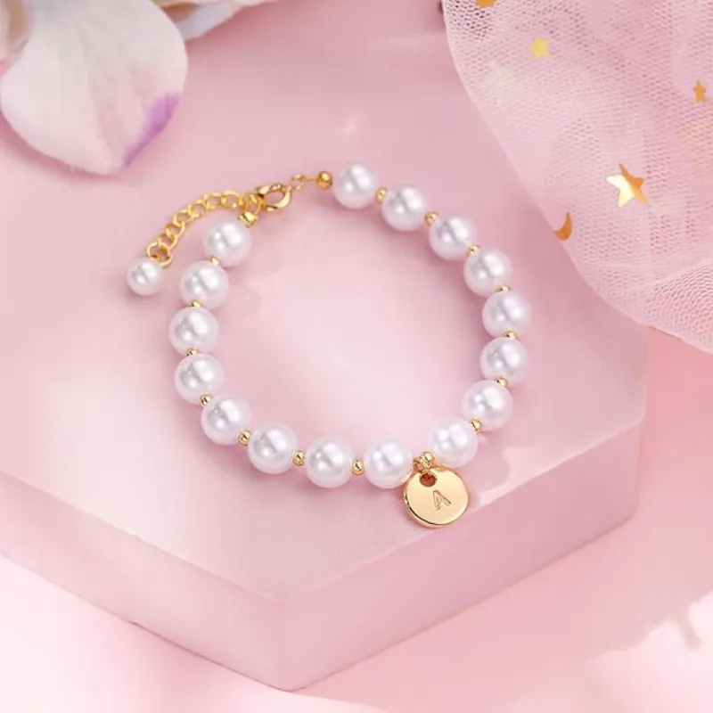 Gold Letter Pearl Bracelets sold by KissProm