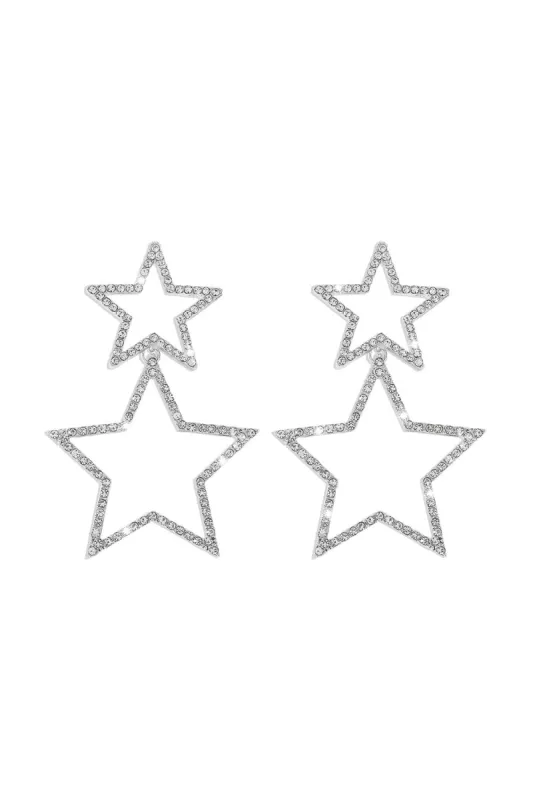 Silver Hollow Star Rhinestone Dangle Earrings sold by KissProm